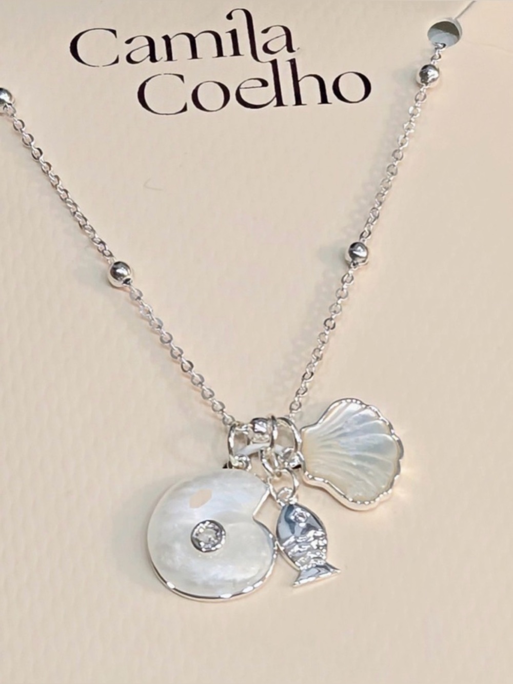 NWT ⚜️🐚⚜️ Camila Coelho Mother-of-Pearl Cubic Zirconia Charm Necklace
